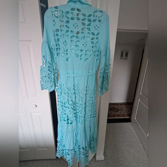 Tiffany Blue Eyelet Button-Down Dress - Picture 7 of 8